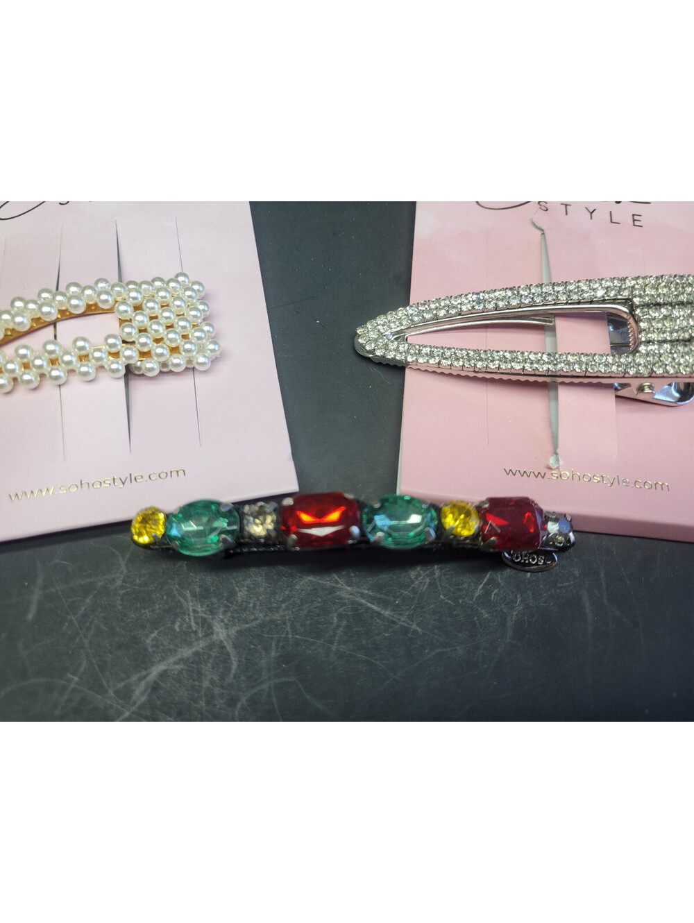 3 Pc SOHO Girls Hair Clip Alligator Barrette - Rhinestone, Pearl, & Jeweled - Picture 4 of 13